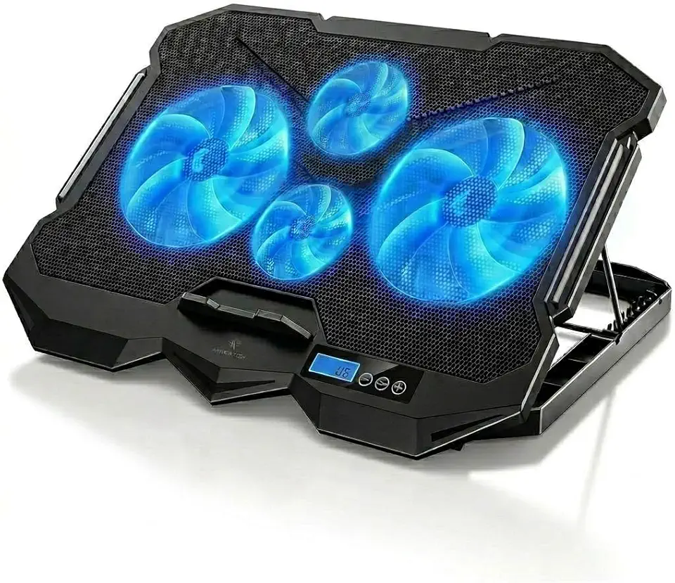 Base Cooler para Notebook Gamer B-MAX BM-766 com 4 Ventoinhas LED Azul, Suporte Refrigerado Ajustável e Ventilação Silenciosa USB, Base para Notebook até 17