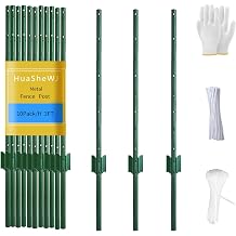 Metal Fence Post 3 Feet Green, Pack of 10, T Post for Wire Fence | No Dig Steel U Posts Fencing for Lawn Garden Wire Mesh Fences Poles Sign Outdoor