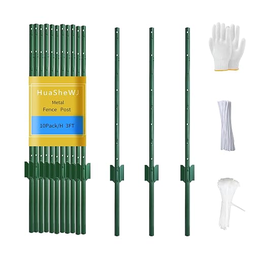 Metal Fence Post 3 Feet Green, Pack of 10, T