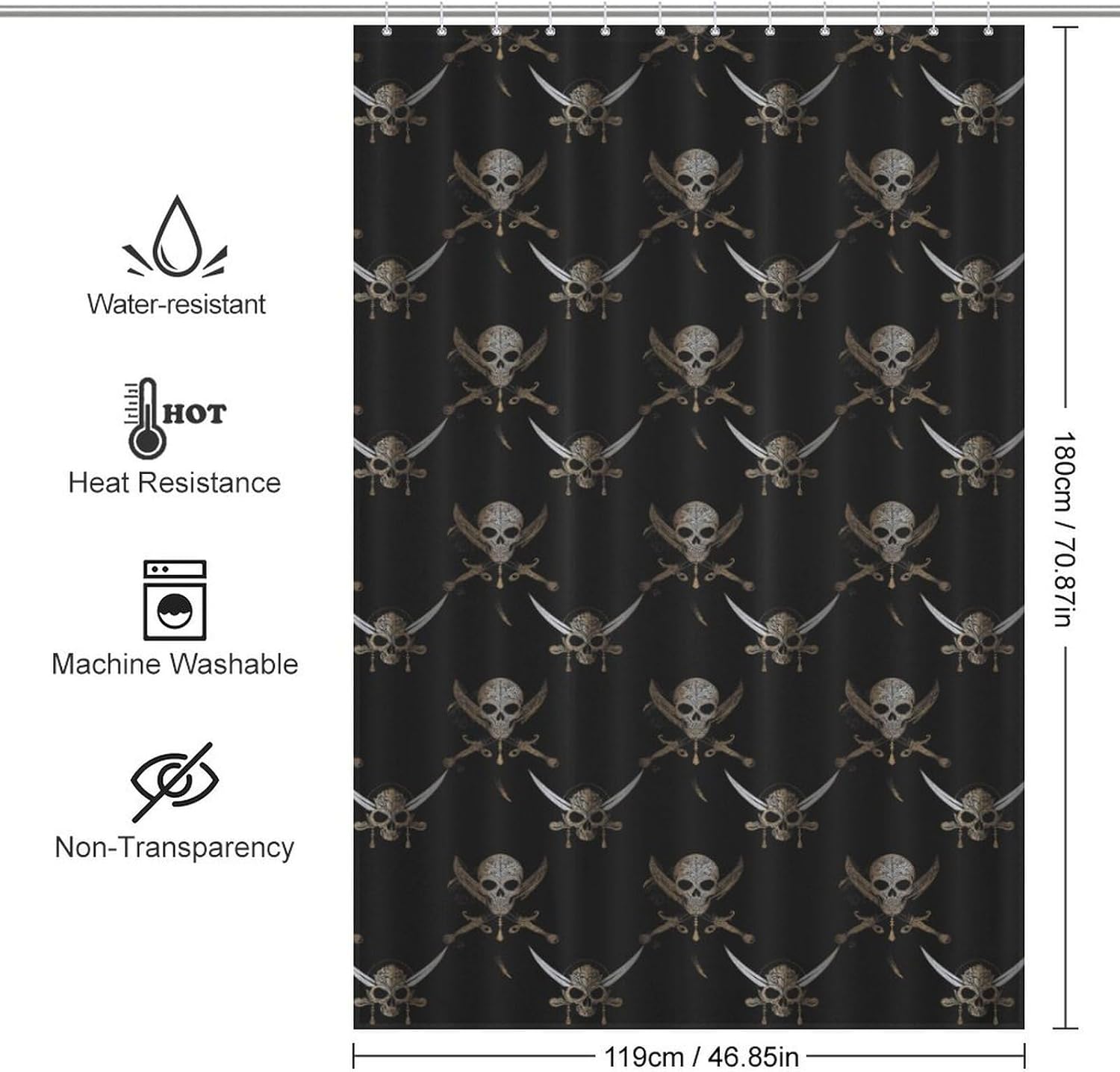 Piratees Skull Shower Curtain 46.85x70.87Inch（119x180cm） Polyester Bath Curtain Shower Curtains Printed Decorative