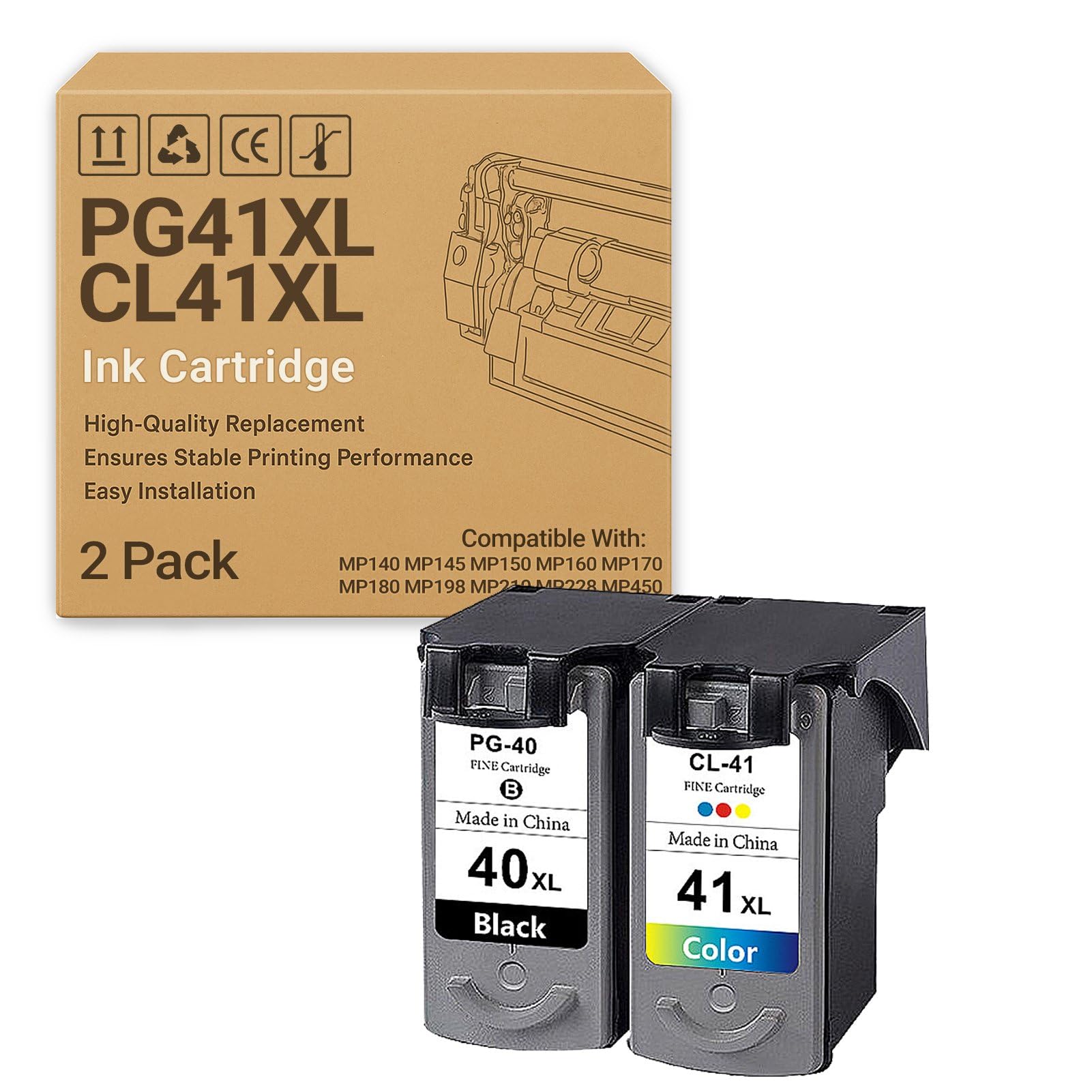 Cartuchos De Tinta PG-40XL CL-41XL Compatibles con Impresoras para Canon IP1180, IP1200, IP1300, IP1600, IP1700, IP1880, IP2200, IP2580 MP145 MP150 MP160 MP170 MP180-600 Páginas 1 Set