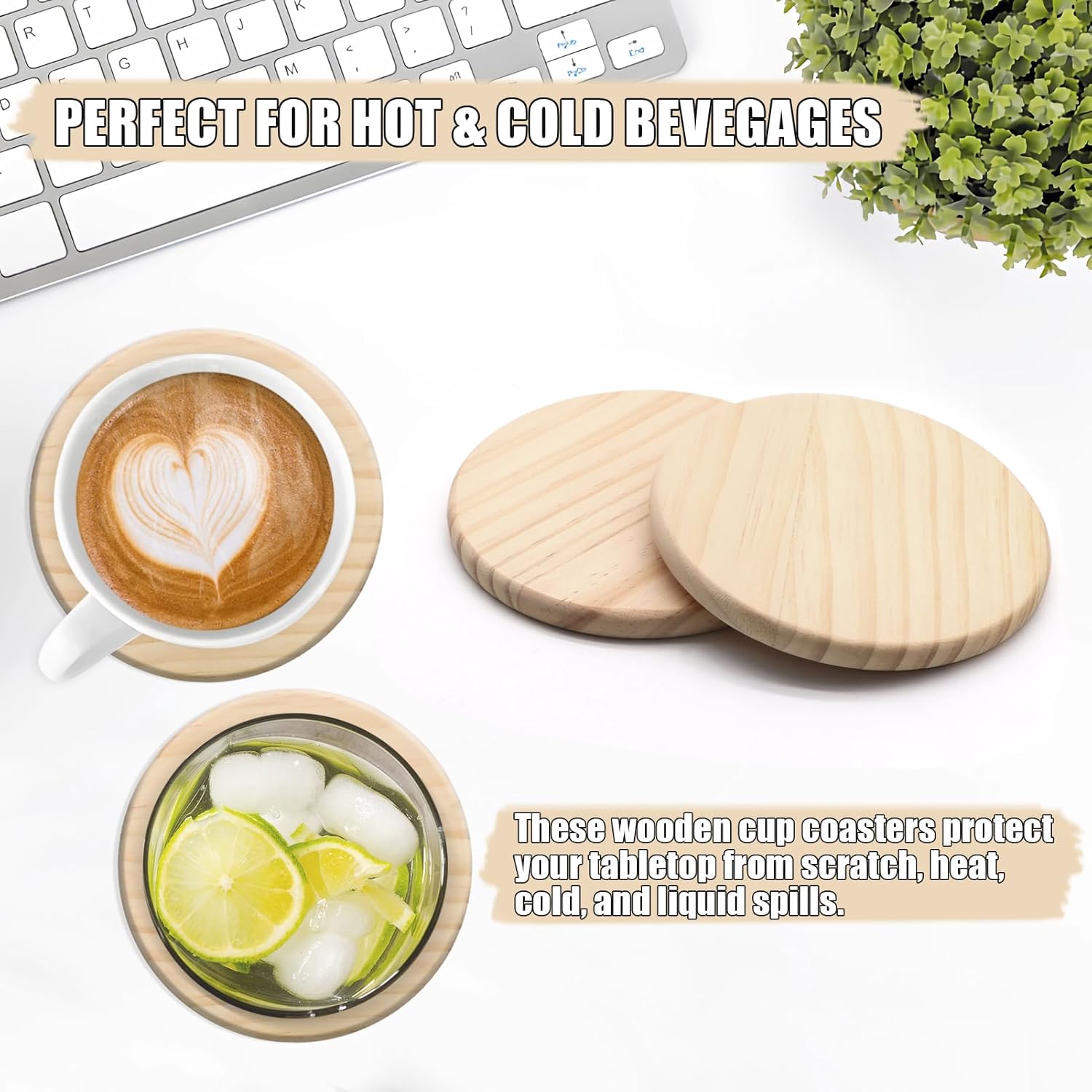 60 PCS Unfinished Round Wood Coasters, SIJDIEE 4 Inch Blank Wooden Craft Coasters with Non-Slip Foam Pad Stickers for DIY Burning Stained Painting Wood Engraving Home Decoration Supplies