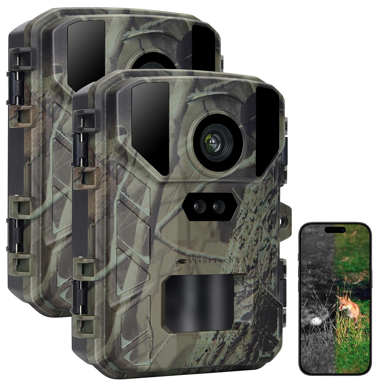 VisorTech Wild-Überwachungskamera: 2er-Set WLAN-Wildkamera mit 50 MP, 4K interpoliert & No-Glow-IRs (4K-WLAN-Wildkamera mit App, Wild-Überwachungskameras, ohne)