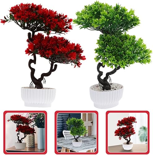 Miniatura 6 de Happyyami 2 piezas de árbol bonsái artificial en maceta, pino japonés sintético, plantas falsas en maceta para el hogar, oficina, escaparate de