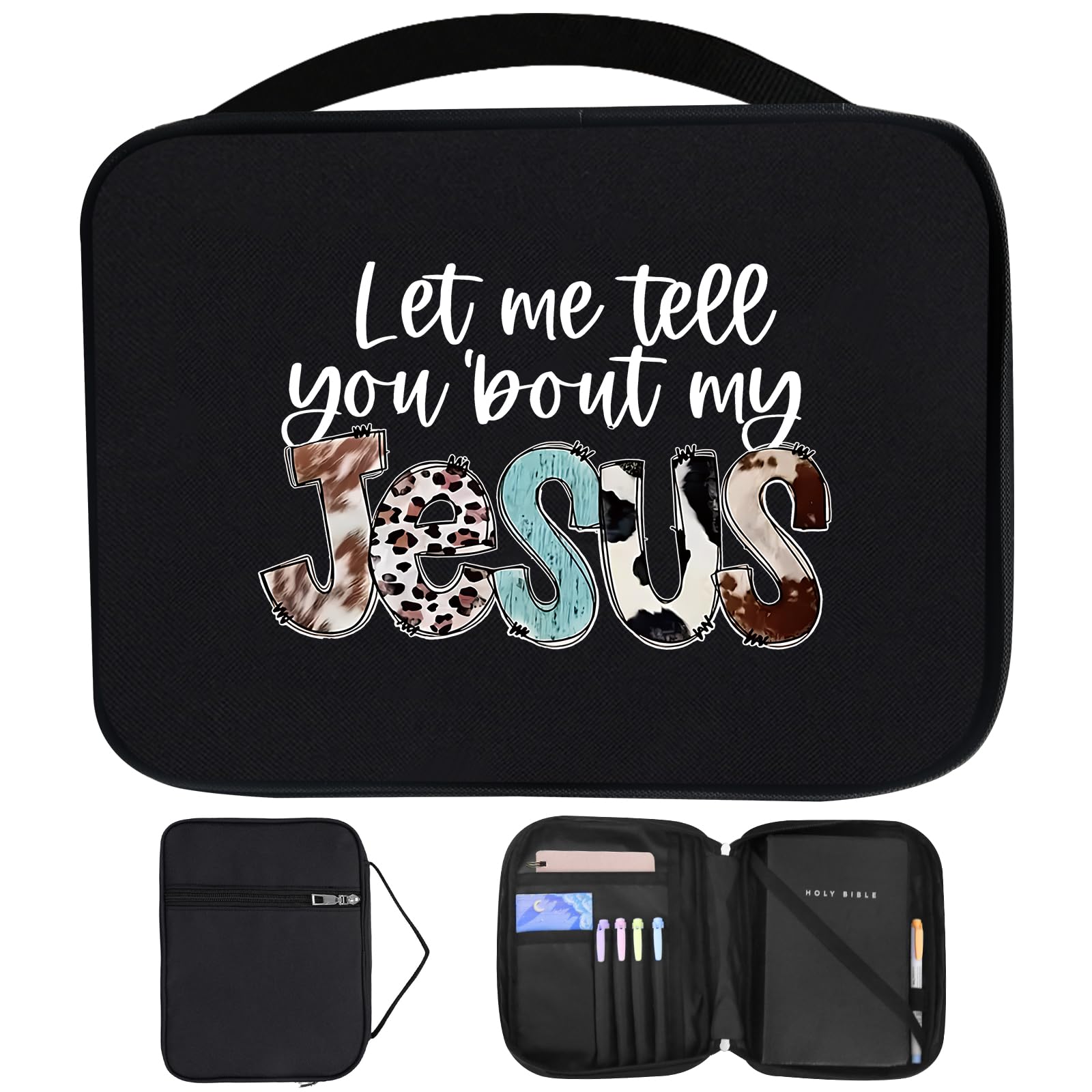 Bible Cover Case for Women & Men, Bible Study Supplies Book Covers with Zipper for Journaling/NIV/ESV/KIV, Carrier Tote Bag Carrying Case with Strap