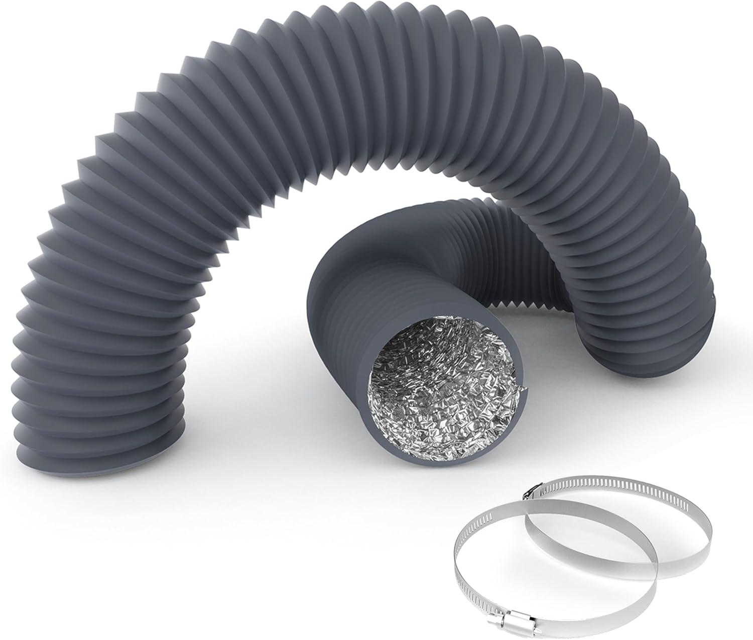 InfiniPower 3-Inch Aluminum Flexible Ducting Hose, 8ft Noise-Reducing Dryer Vent for HVAC, Grow Tents & Exhaust - Heavy-Duty 4-Layer Gray