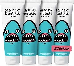 Made by Dentists Kids Fluoride Toothpaste 4-Pack - Anticavity Watermelon Children's Toothpaste, SLS-Free, Enamel Safe, Natural Flavors, Vegan & Cruelty-Free, Toddler & Kids Ages 2+, Shark