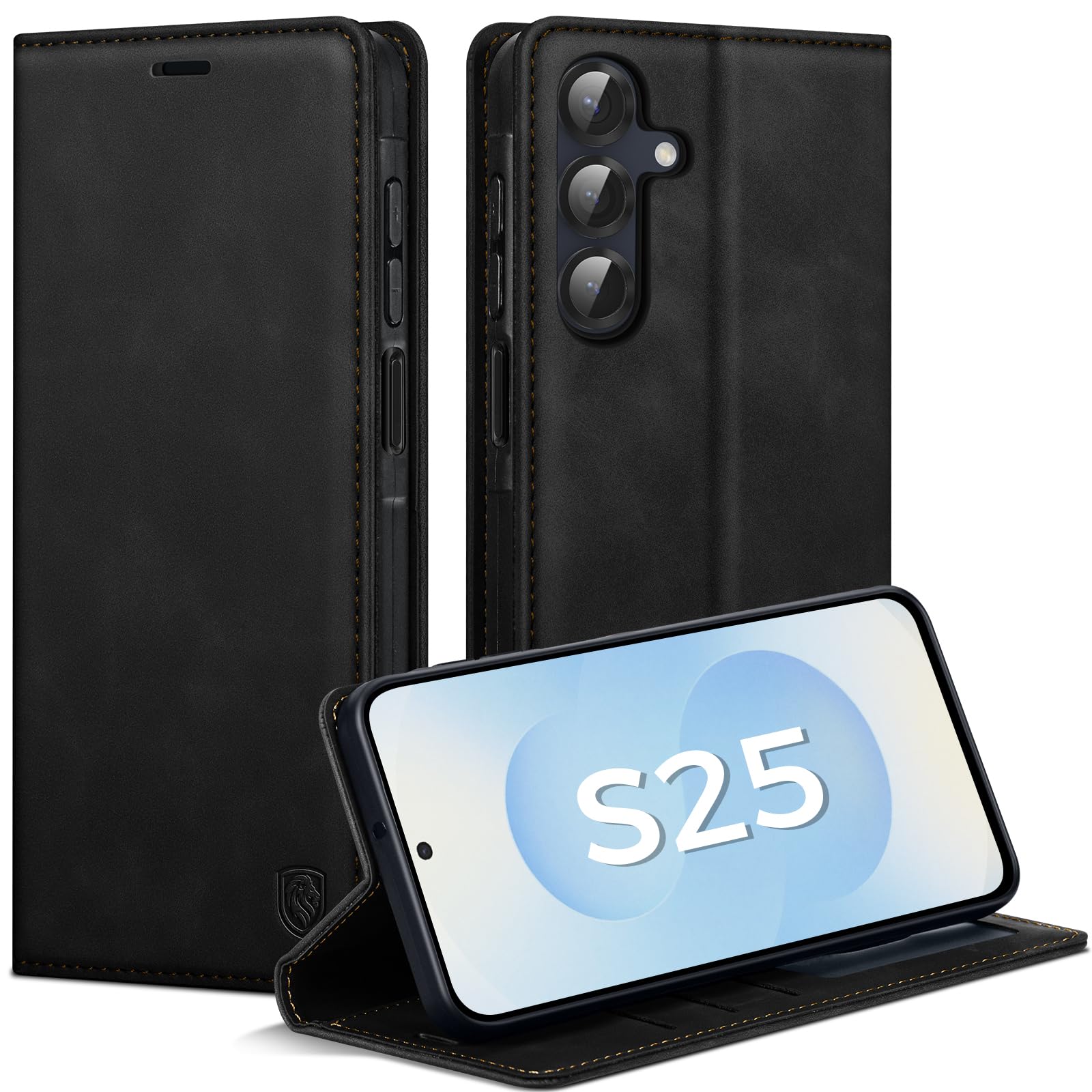 AIMOYU Handyhülle für Samsung Galaxy S25 5G Hülle, Premium Lederhülle Flip Case Magnet Tascher Kartenfach Standfunktion Klapphülle Schutzhülle für Samsung S25, Schwarz