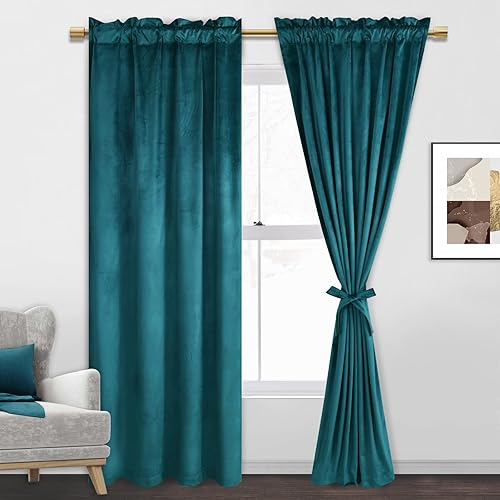 JIUZHEN Cortinas de terciopelo de 72 pulgadas de largo, cortinas opacas de terciopelo retro suave, con aislamiento térmico y reducción de ruido, con