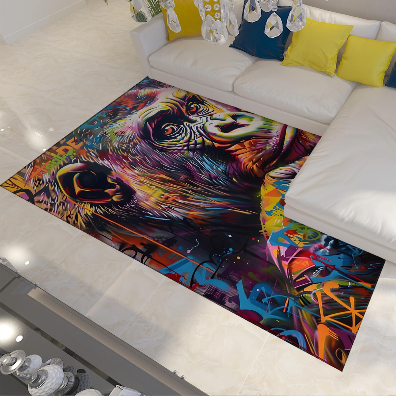 Tapis moderne extra large gorilla portrait pour réveiller la décoration d'un salon