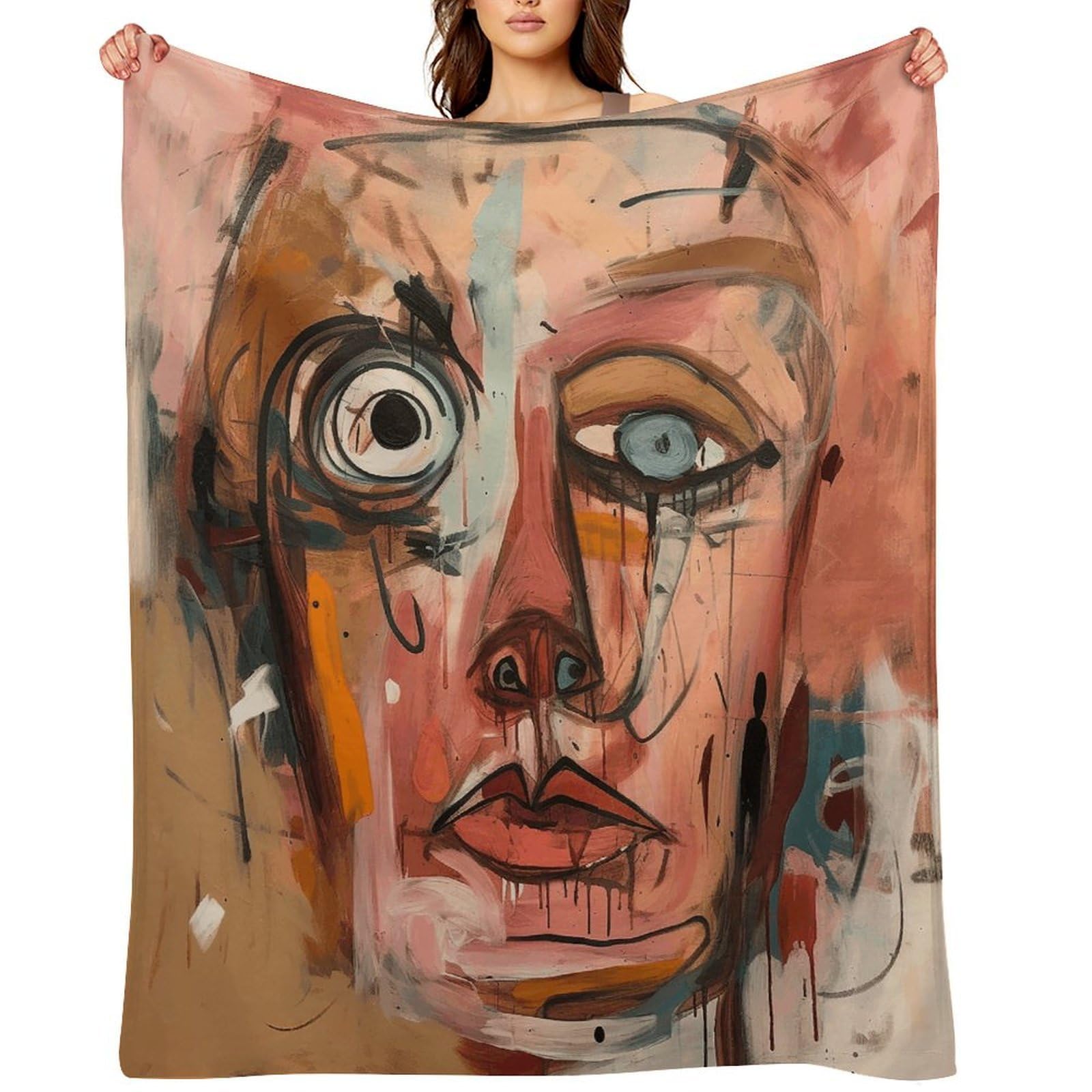 Flannel Fleece Throw Blanket - 50"x60" Super Soft Plush,Lightweight Wrinkle Resistant Cozy Face with Eyes Blanket for Couch Sofa Bed Travel Camping and Gift