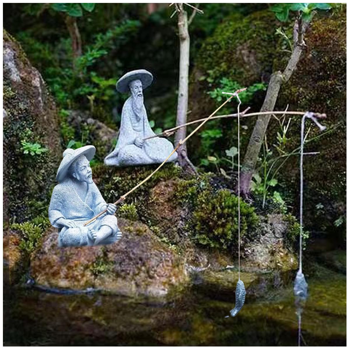 Amazon.com: 2Pcs Sitting Fishing Figurines Asian Japanese Mini