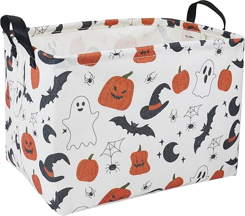 Cesta rectangular de calabaza de Halloween para niños, cesta de regalo de dulces de Halloween, contenedor de almacenamiento plegable de tela