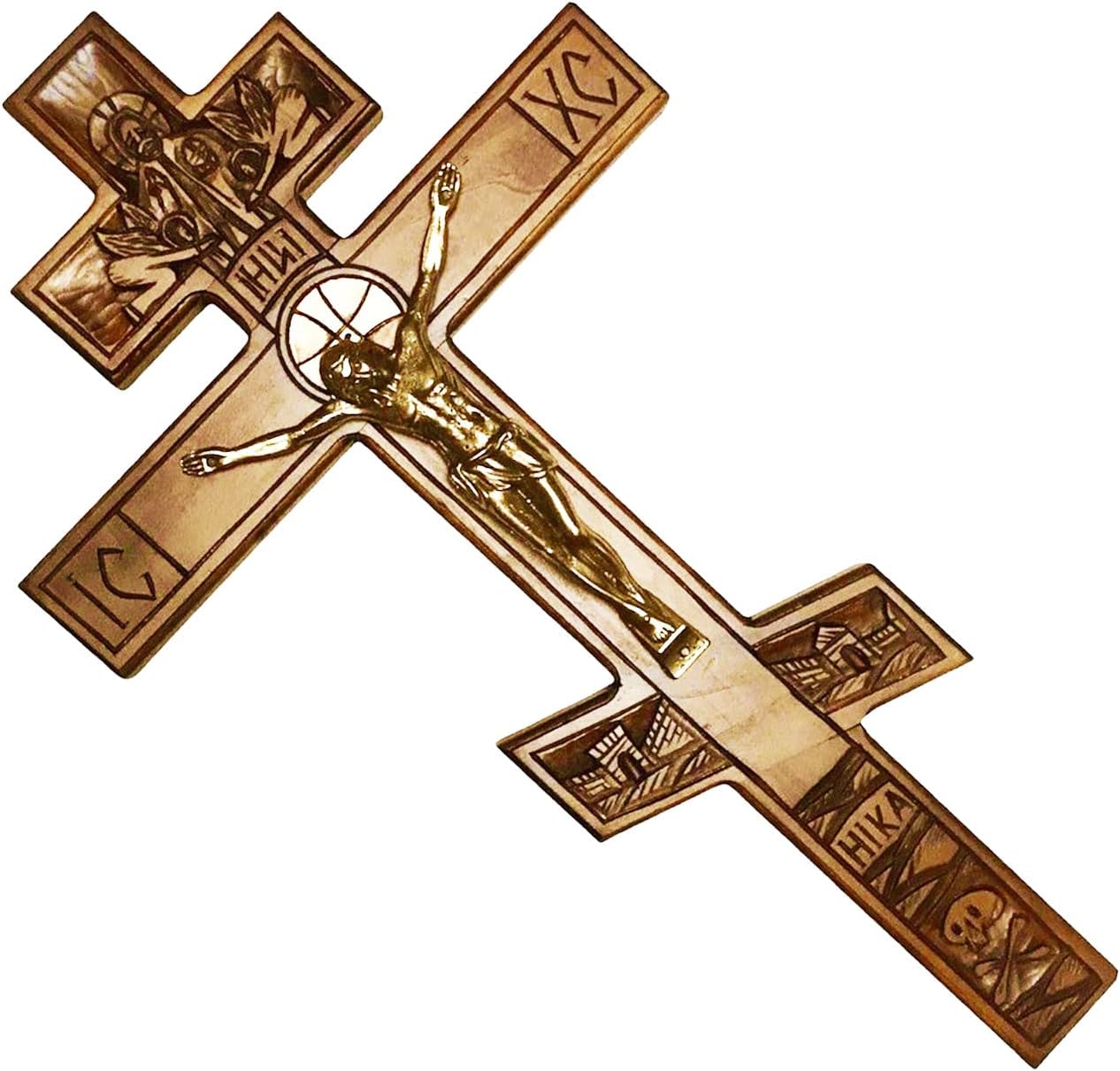 Large Decorative Orthodox Catholic Hand Carved Wooden Wall Cross Crucifix with JESUS CHRIST
