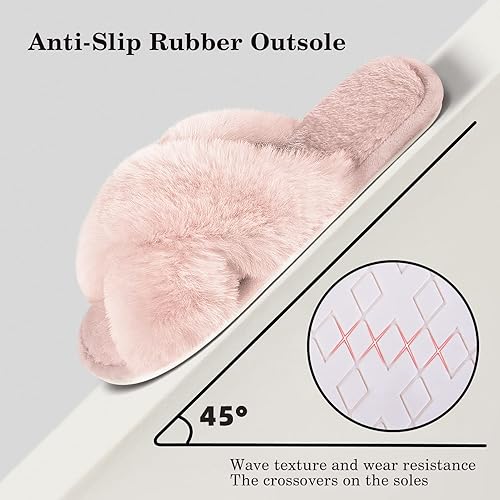 Miniatura 4 de Parlovable Pantuflas peludas para mujer, cómodas con banda cruzada, zapatos de casa de espuma viscoelástica con punta abierta, regalos para