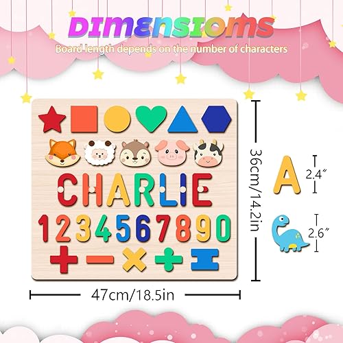 Miniatura 5 de Rompecabezas de nombre personalizado para niños pequeños de 1 a 3 años con forma de alfabeto de madera, bloques de números personalizados para