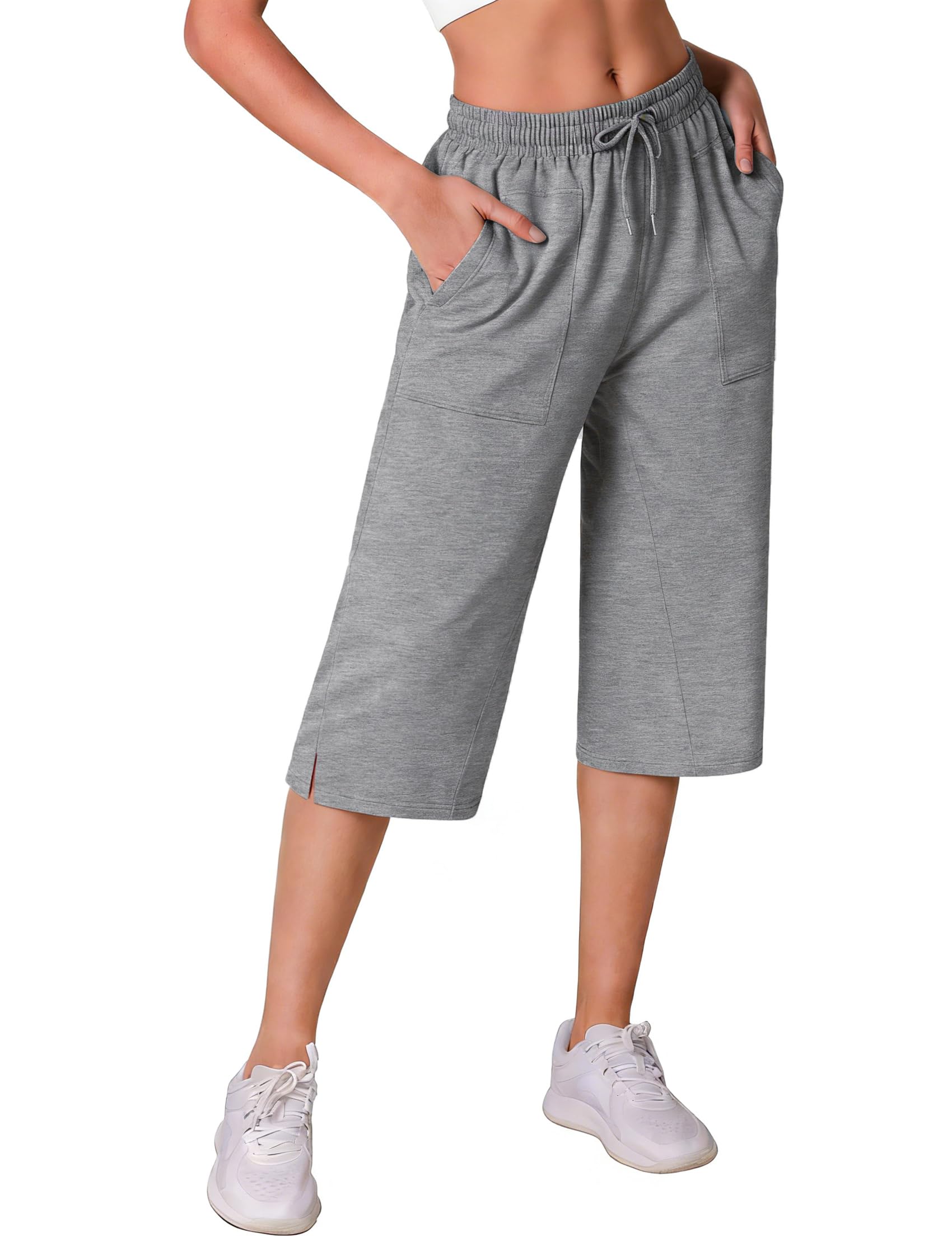 Damskie spodnie dresowe Capri o długości 3/4 przycięte spodnie proste nogawki letnie joggery spodnie dresowe z kieszeniami