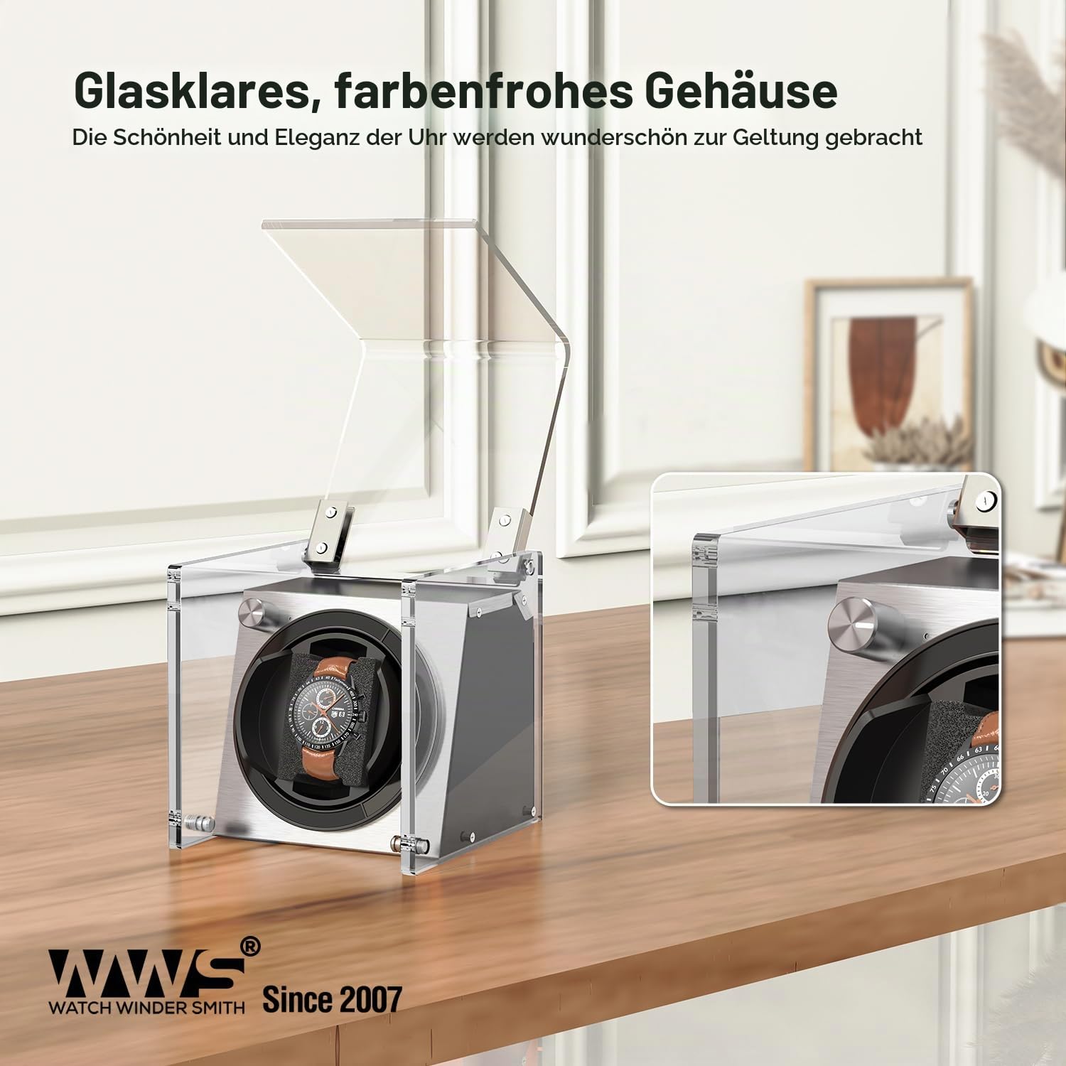 Watch Winder Smith Uhrenbeweger für 1 Uhr – Automatischer Uhrendreher mit 12-Uhr-Positionsstopp, 4 Laufmodi & leisem Japan-Motor