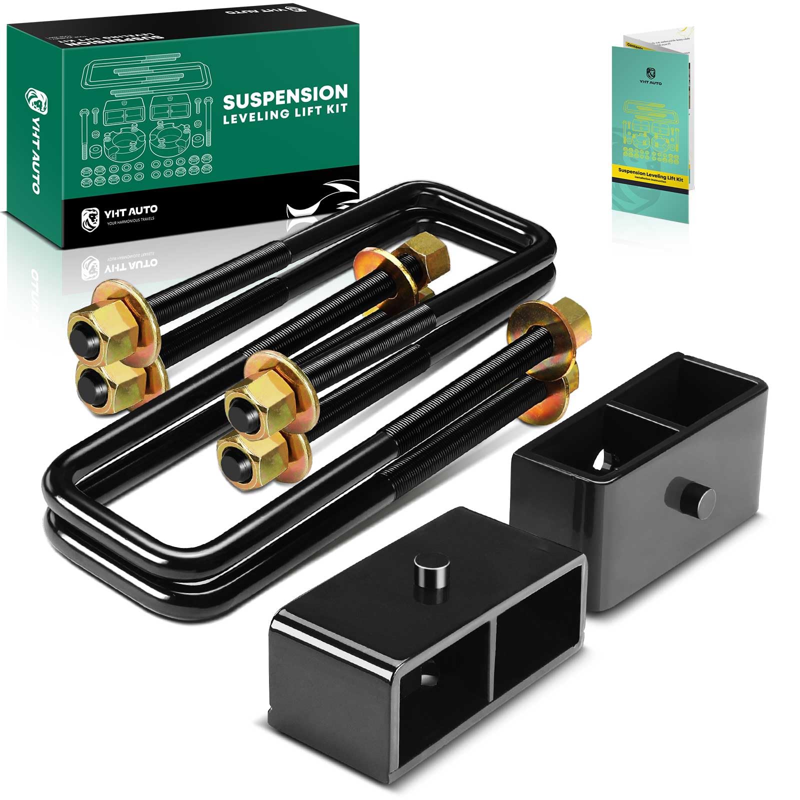 YHTAUTO 2 inch Rear Leveling Lift Kit, Extended Square U-Bolts & Lift Blocks w/Hardware Kit Compatible with Toyota & Nissan Models, RWD/4WD, 6 lug