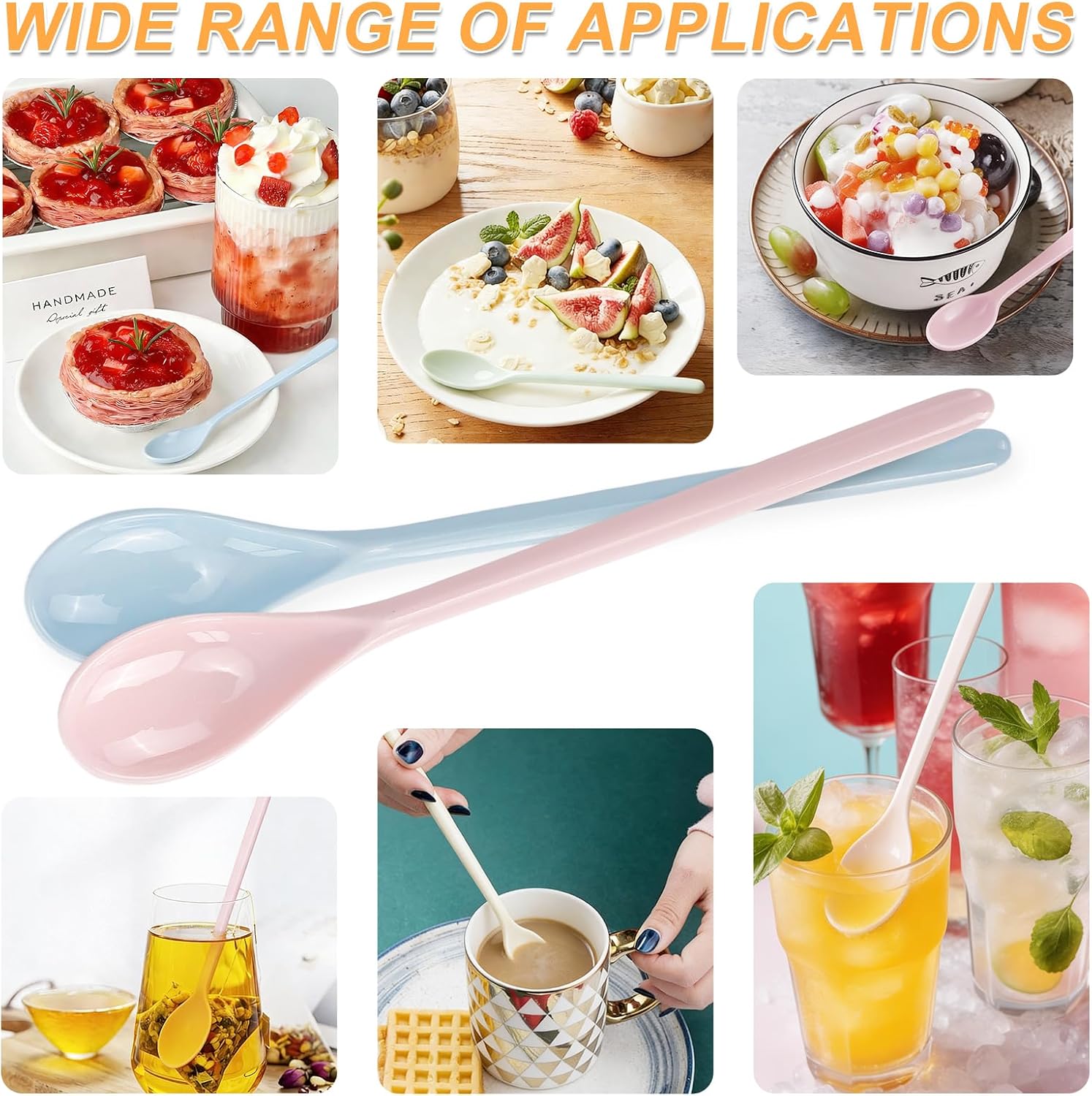 Plastic Long Handle Coffee Spoons, Colorful Mixing Spoon 7.8'' Iced Tea Stirring Spoons Reusable Cute Teaspoons for Ice Cream Sundae Cocktail Hot Chocolate Drinks (10)