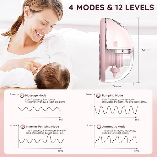 Miniatura 9 de ARICHOMY Extractor de leche manos libres, extractores de leche portátiles con 4 modos, 12 niveles, extracción de leche portátil para trabajo, viajes