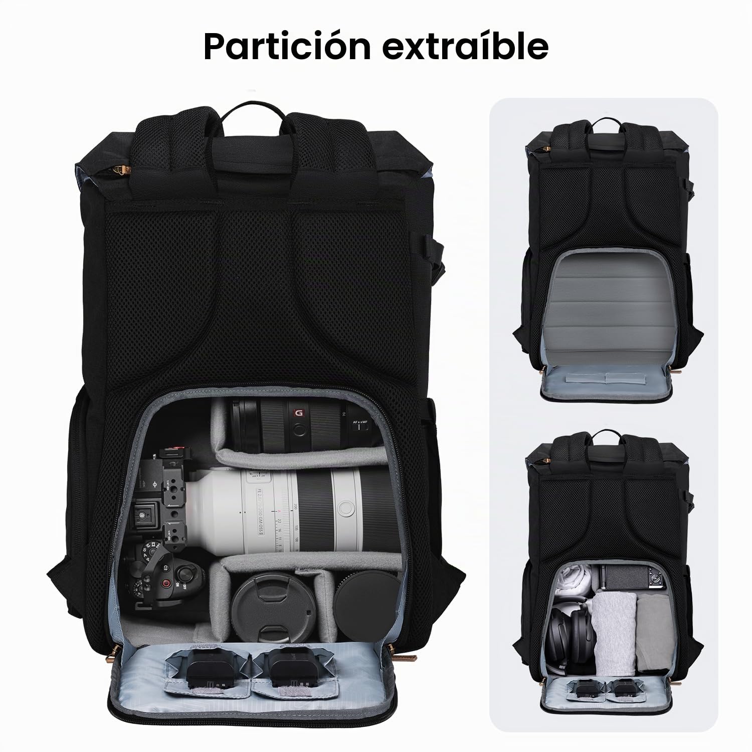 K&F CONCEPT Mochila para Cámara Profesional, Bolsa para Fotografía Impermeable, Mochila para Fotográfica Multifuncional 21L Compartimento de Gran Capacidad para Portátil DSLR de 15,6 Pulgadas, Negro