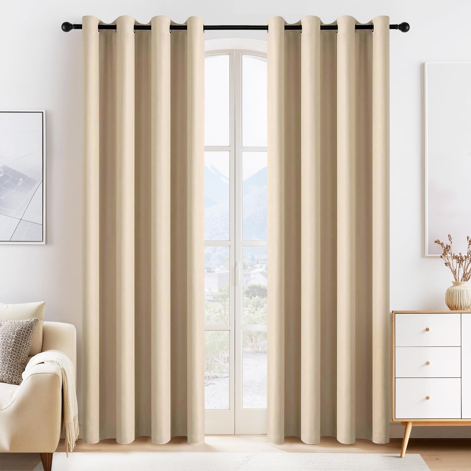 PONY DANCE Beige Window Curtains, 55 by 80 Inches, Biscotti Beige, Set of 2