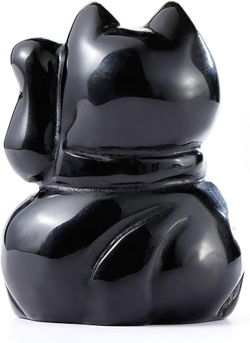 Miniatura 4 de Artistone Black Obsidian Crystal Maneki Neko Money Feng Shui Fortune Lucky Cat Collectible Figurine Gemstone Sculpture for Attract Wealth Good Luck