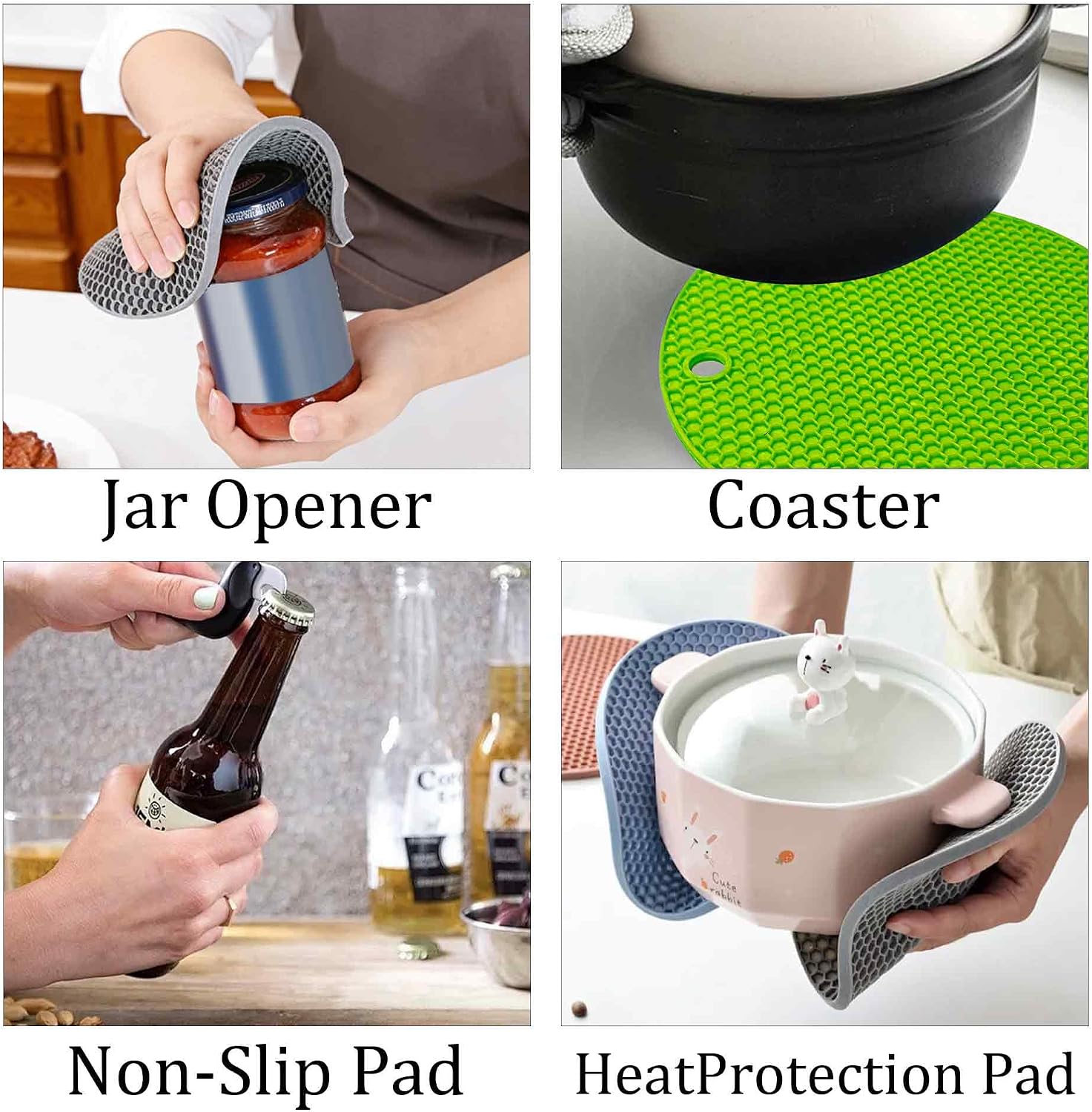 4PCS Silicone Jar Opener Gripper Pads, Non-Slip Round Lid Opener for Weak Hands, Seniors, and Kids, Food-Grade Heat-Resistant Multipurpose Coaster & Bottle Opener Kitchen Helper Set(Orange)