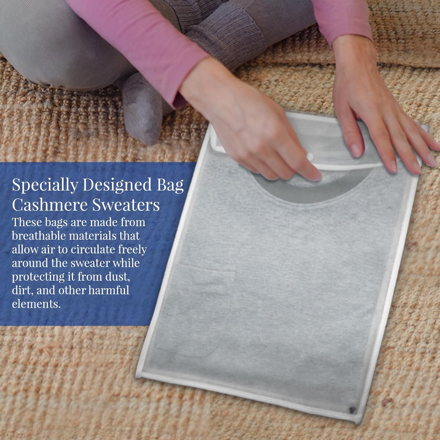 Breathable Cashmere Sweater Storage Bag, Convenient Snap With Flap Closure, Clear Window For Easy Identification, 12.6"x16.2", Pack Of 6, White