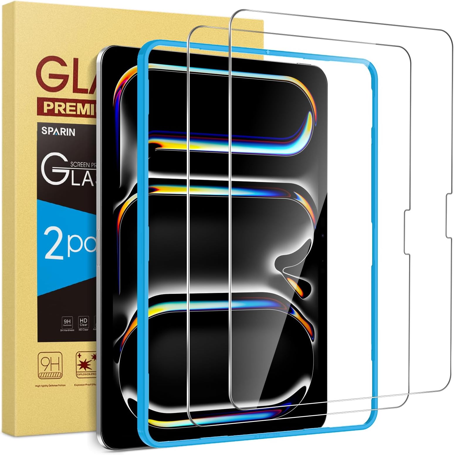 SPARIN Screen Protector for iPad Pro 11 Inch 2024 M4 (5th Generation), 2 Pack Tempered Glass Film Guard for iPad Pro 11, Alignment frame, Case Friendly, Apple Pencil Pro Compatible