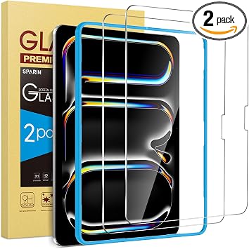 SPARIN Screen Protector for iPad Pro 11 Inch 2025/2024 M5 M4 6th/5th Generation, 2 Pack Tempered Glass for iPad Pro 11, Scratch Resistant, Case Friendly, Apple Pencil Pro Compatible