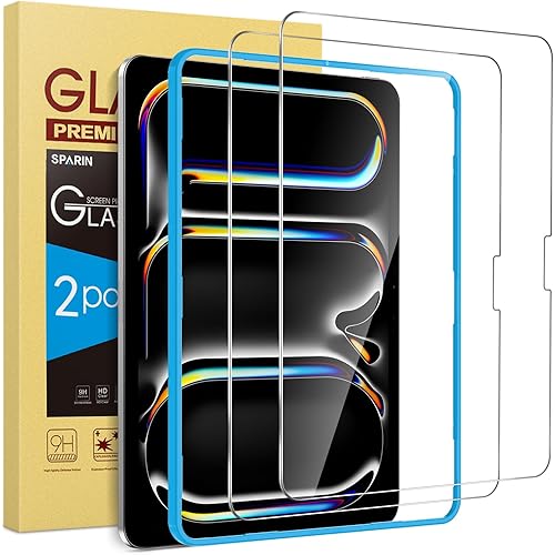 SPARIN Screen Protector for iPad Pro 11 Inch 2024 M4 (5th Generation), 2 Pack Tempered Glass Film Guard for iPad Pro 11, Alignment frame, Case Friendly, Apple Pencil Pro Compatible