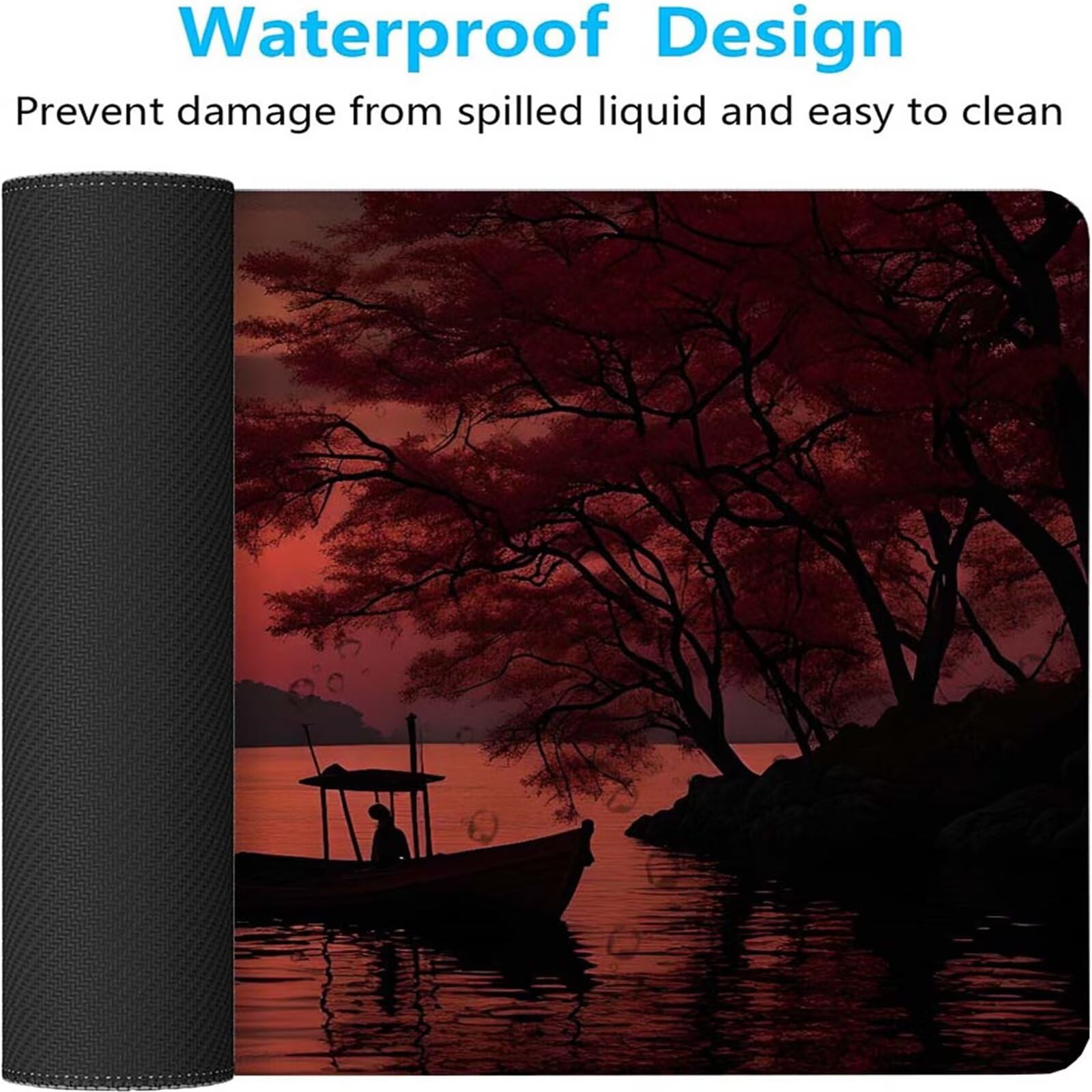 Alfombrilla Ratón Atardecer Lago Alfombrilla Ratón XXL 1400x600x3mm Mouse Pad Resiste Salpicaduras, Extendida de Gran Tamaño con Bordes Cosidos, Mejora la Precisión y la Velocidad,Antideslizante y-313