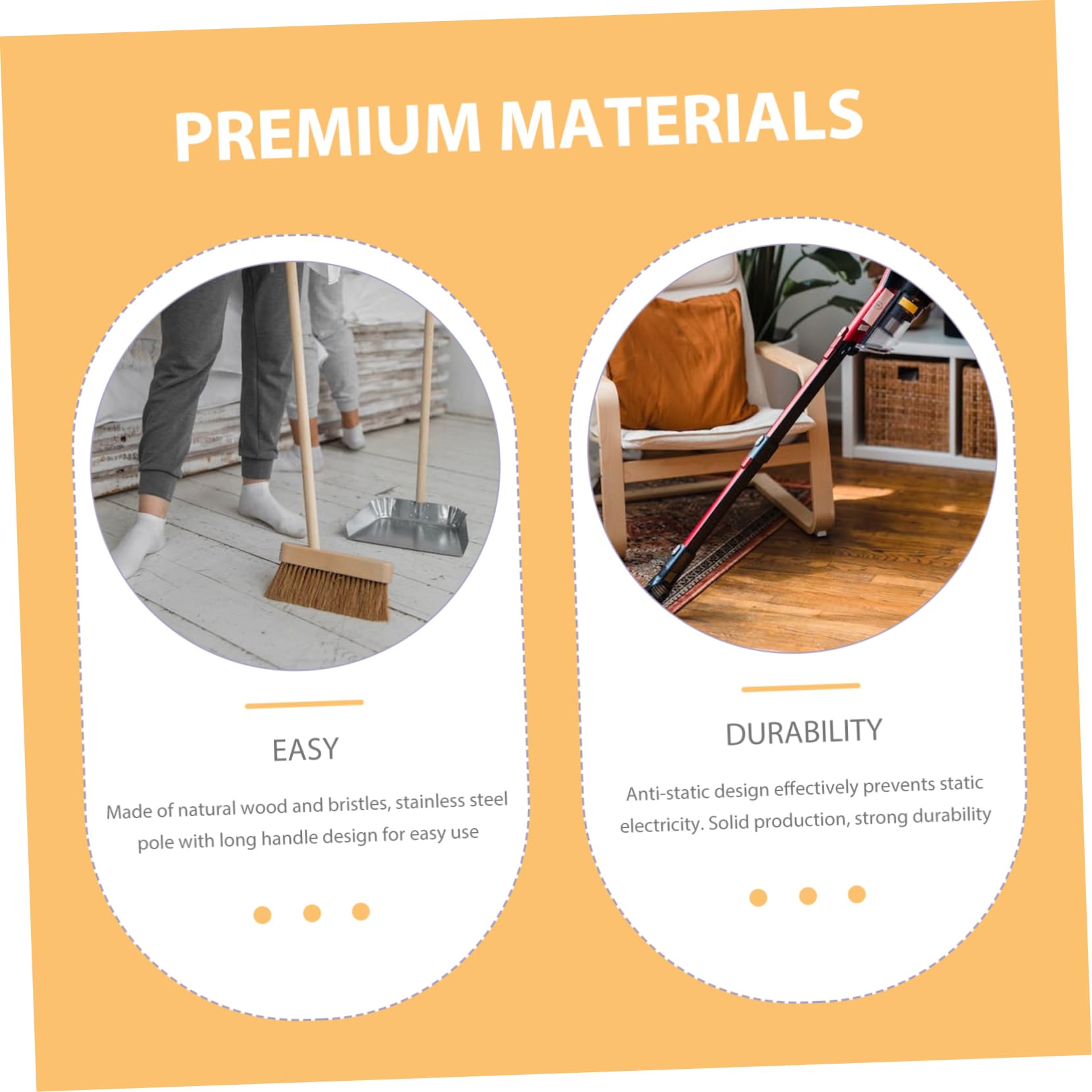 Ipetboom Home Bristle Broom Long Stainless Steel Pole Soft Bristles Hardwood Floor Cleaning Anti-Static