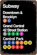 Subway Downtown Brooklyn Decor Vintage Metal Tin Signs NYC Railway Poster Tin Plaque for Home Garden Garage Office Cafe Bar Wall Art Decor 12"x16"