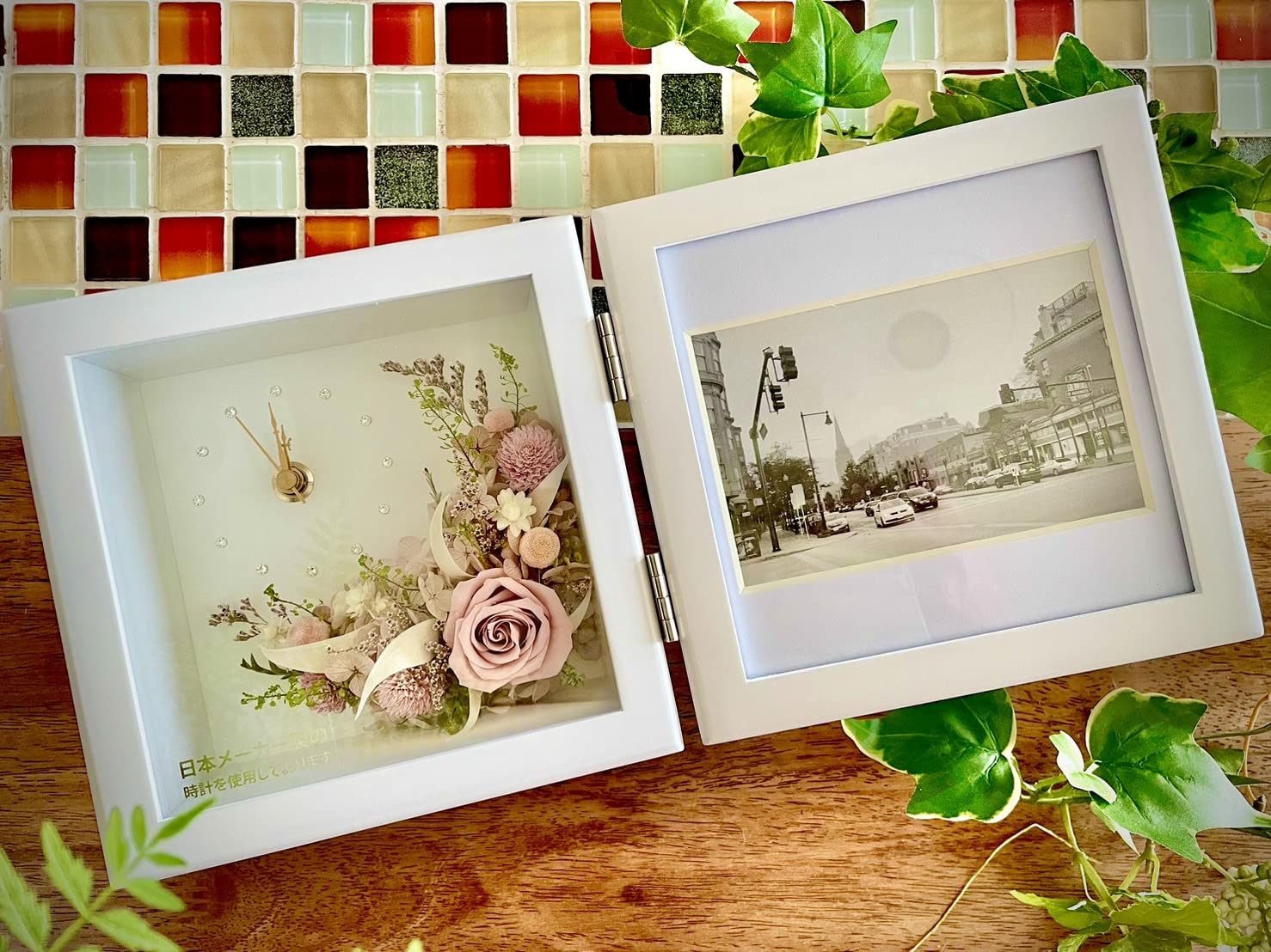 Lulu's ルルズ フォトフレーム時計 プリザーブドフラワー サイズ幅17.5