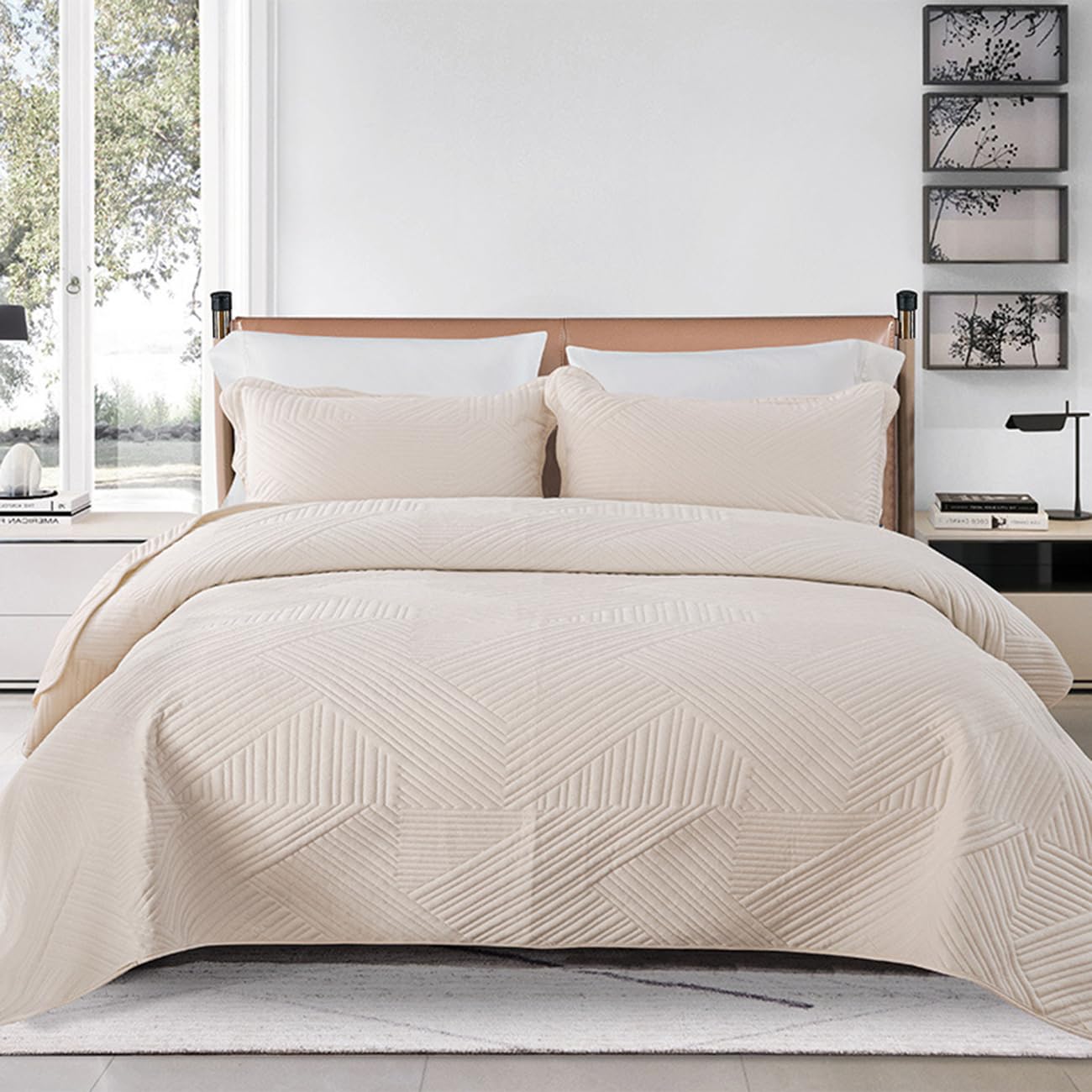 Colcha Cama, Suaves y Ligeras, Modernas - Terciopelo de Leche Extrasuave, Cubrecama Moderno y Elegante Tejido Fino, Cubre Cama Multiusos, para Todas Las Estaciones,Milky White,240 * 250cm