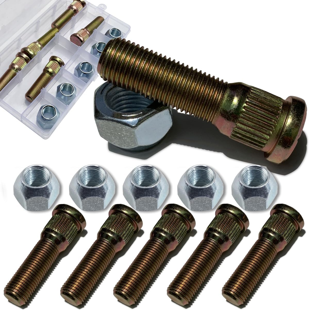 5Set 1/2 20 Wheel Studs with Lug Nuts, 1/2"-20 x 2 in. UHL Length 0.61 in. Knurl Press-in Trailer Wheel Studs Compatible with Dexter 3500-7000lbs Axle Trailer Hub