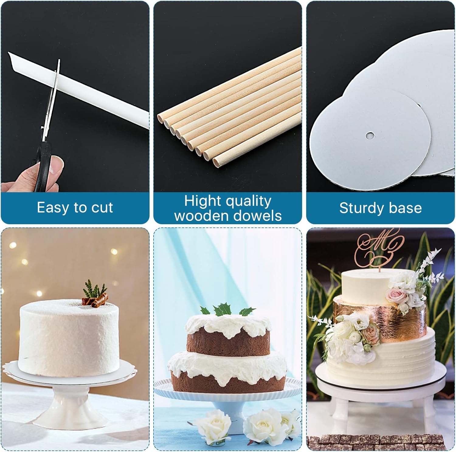 230 PCS Cake Boards Tiering Kit, 12 Inch,10 Inch, 8 Inch, 6 Inch Round Cake Cardboard, Parchment Paper Rounds with Wooden Dowels and Straw Dowels for Wedding Birthday Party (White)