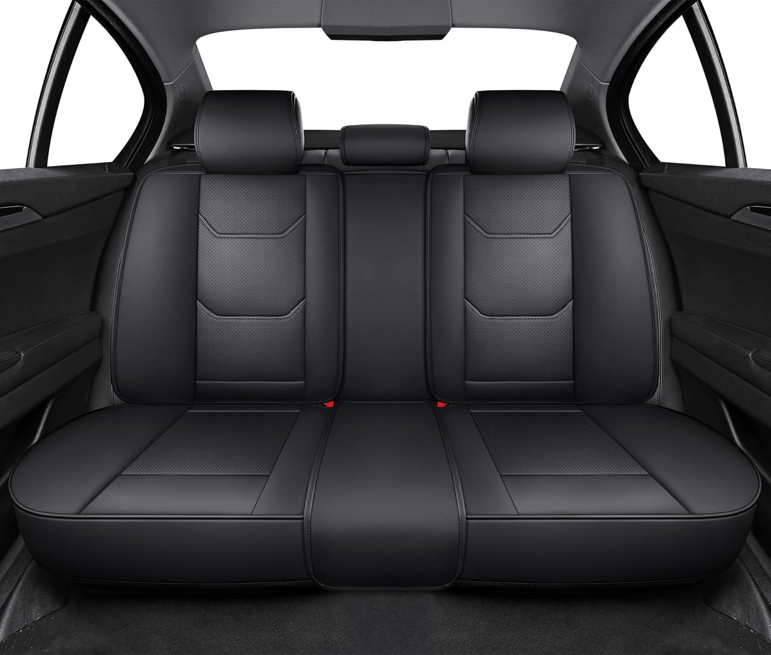 CAPITAUTO Rear Car Seat Covers,Faux Leather Seat Covers for Cars SUV,Super Breathable,Storage Bags,Universal Automotive Seat Covers Fit for Most Sedans (Rear Black) Rear Seat of Black