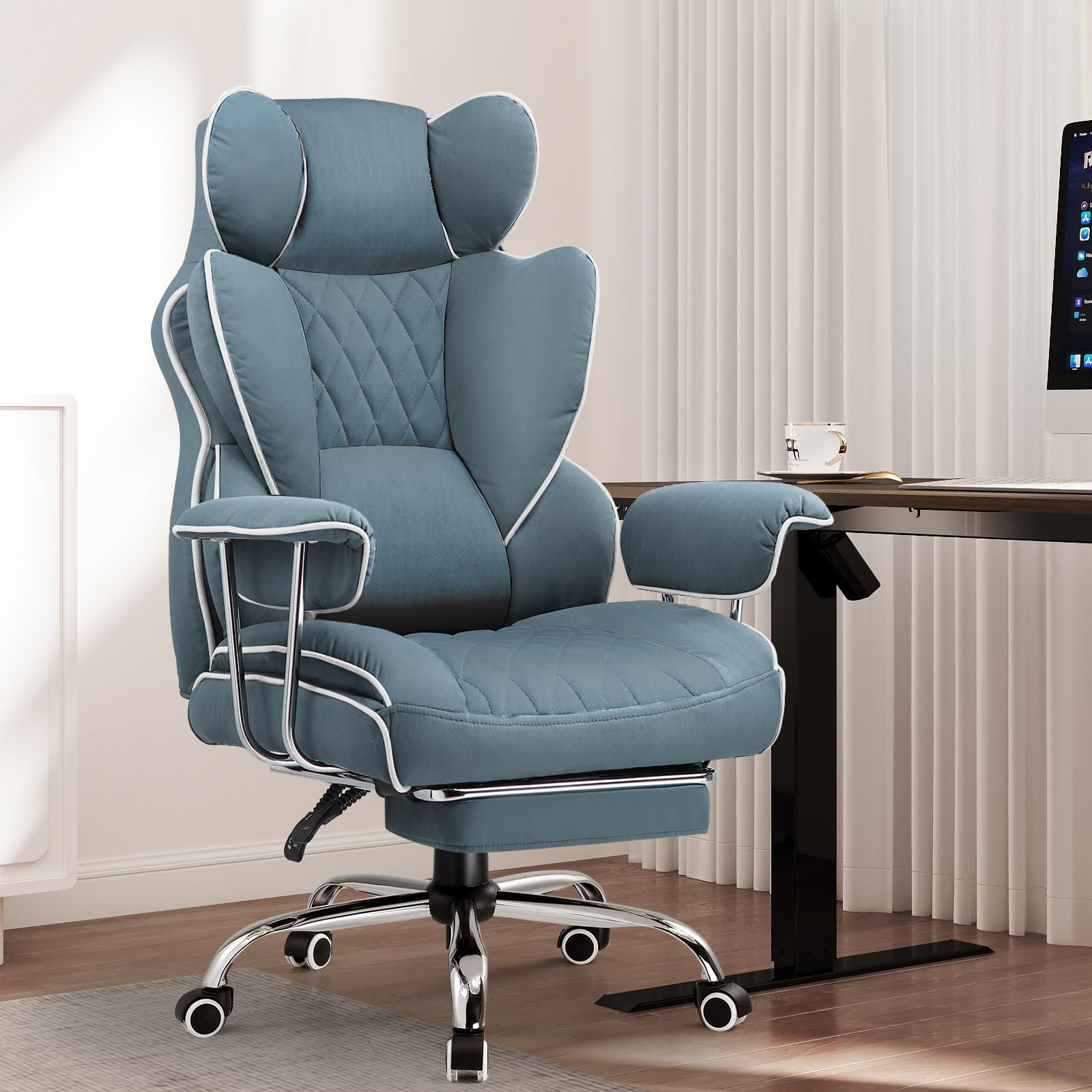 GTPLAYER Gaming Chair, Executive Office Desk Chair with Footrest Ergonomic Heavy Duty High Back Lumbar Support Home Recliner Swivel Computer Chairs, Blue