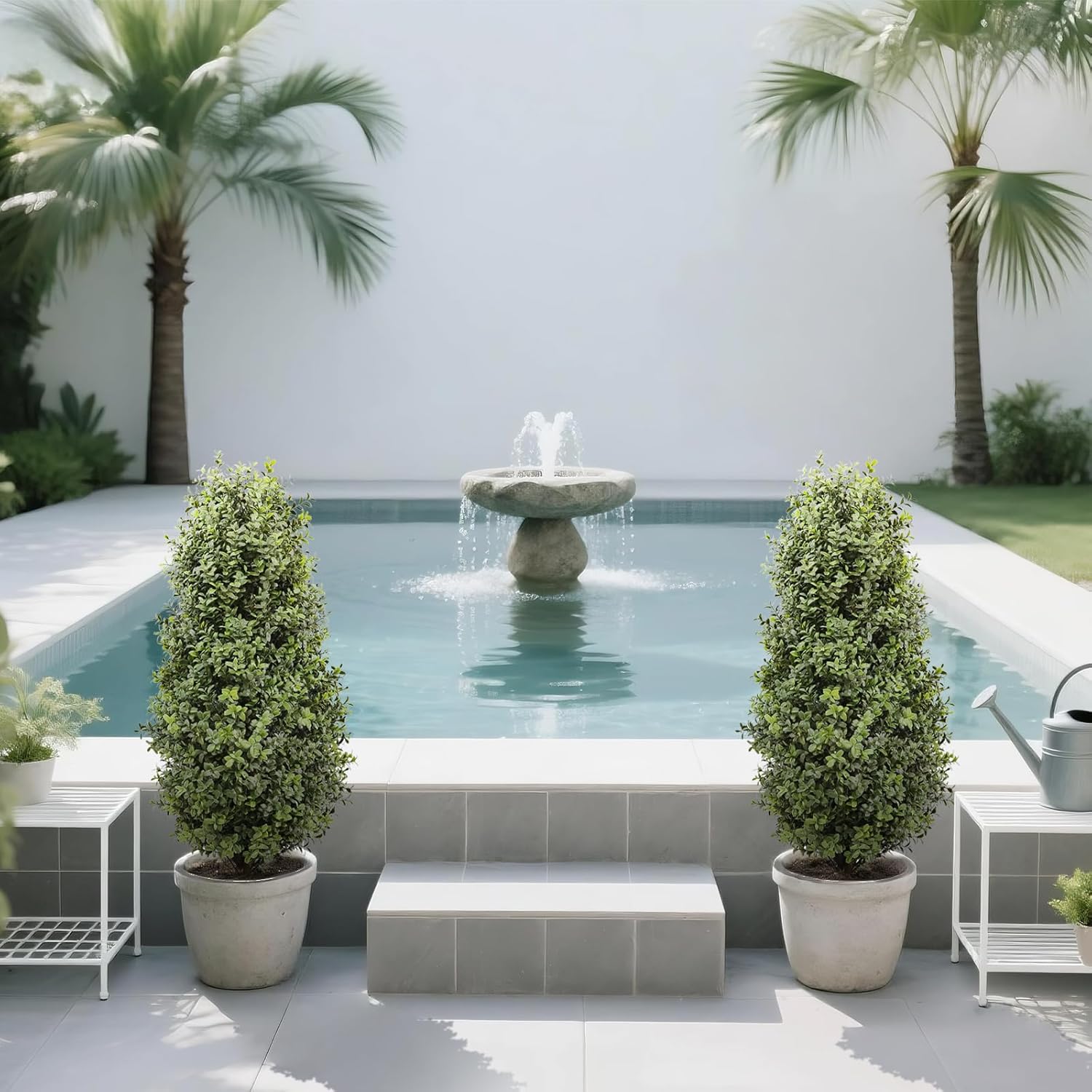 35inch Artificial Topiary Boxwood Tree, Faux Plants Outdoor 2 Packs Fake Bushes Faux Shrub, Artificial Topiary for Outdoors for Home Decor Indoor Front Porch - Image 6