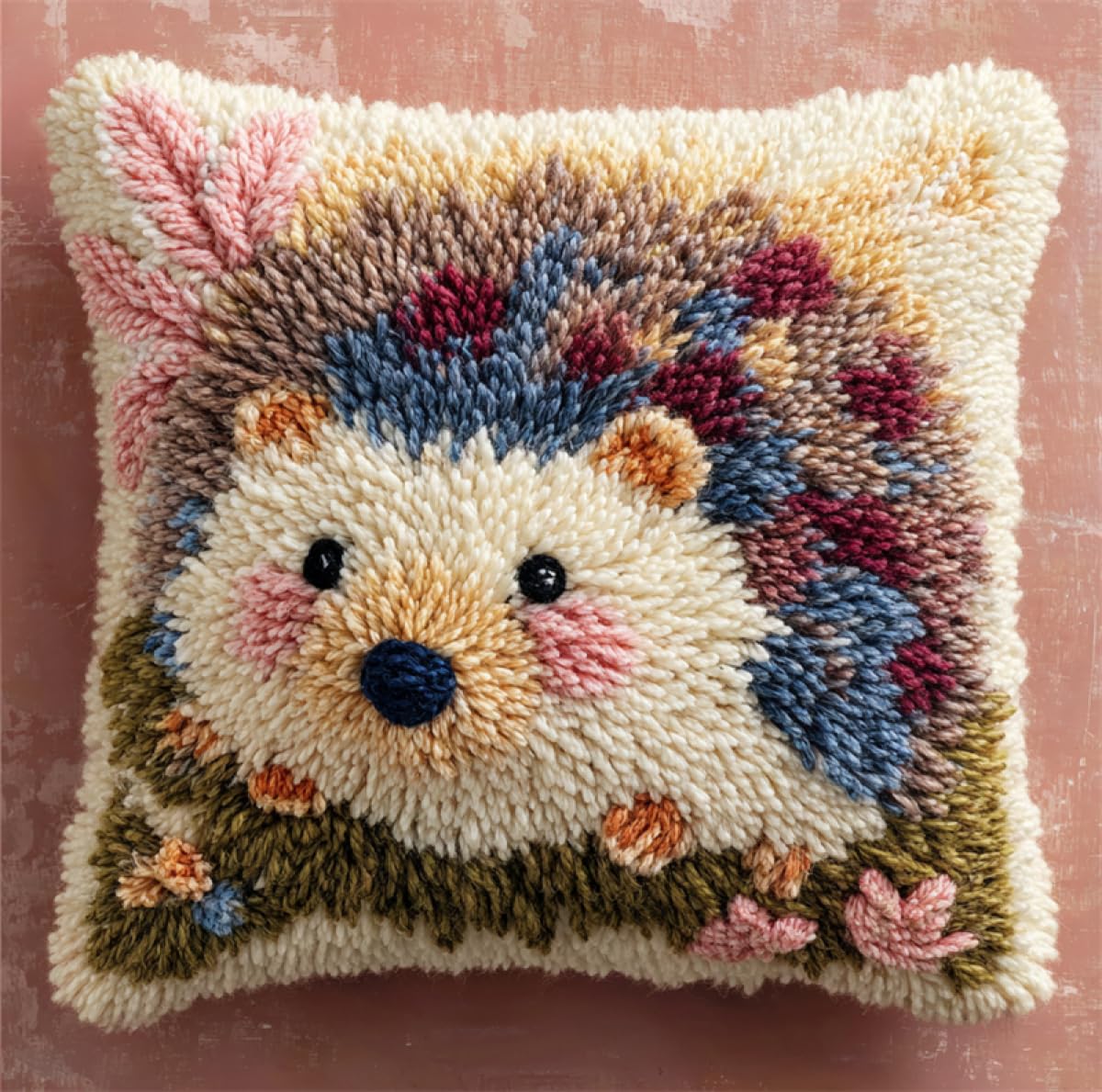 RKFLGEW DIY Latch Hook Cushion Kits Fantasy Hedgehog Animal Latch Hook Cushion Kit，DIY Pillow Cover Making Craft Printed Canvas for Beginners Embroidery Crafting 43x43cm