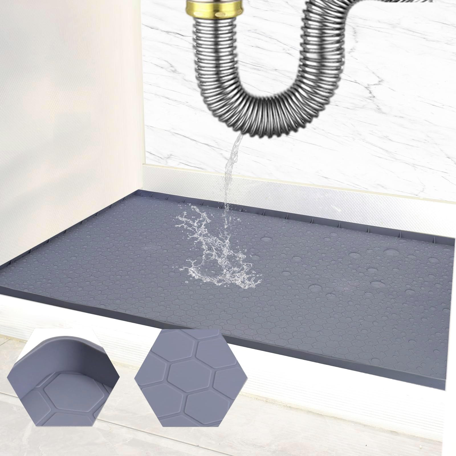 Under Sink Mat 34" x 22" Flexible Silicone Under Kitchen Sink Mat for Waterproof - Under Sink Liner for Drips Leaks Spills?Cabinet Sink Protector Tray for Kitchen?Bathroom, Grey
