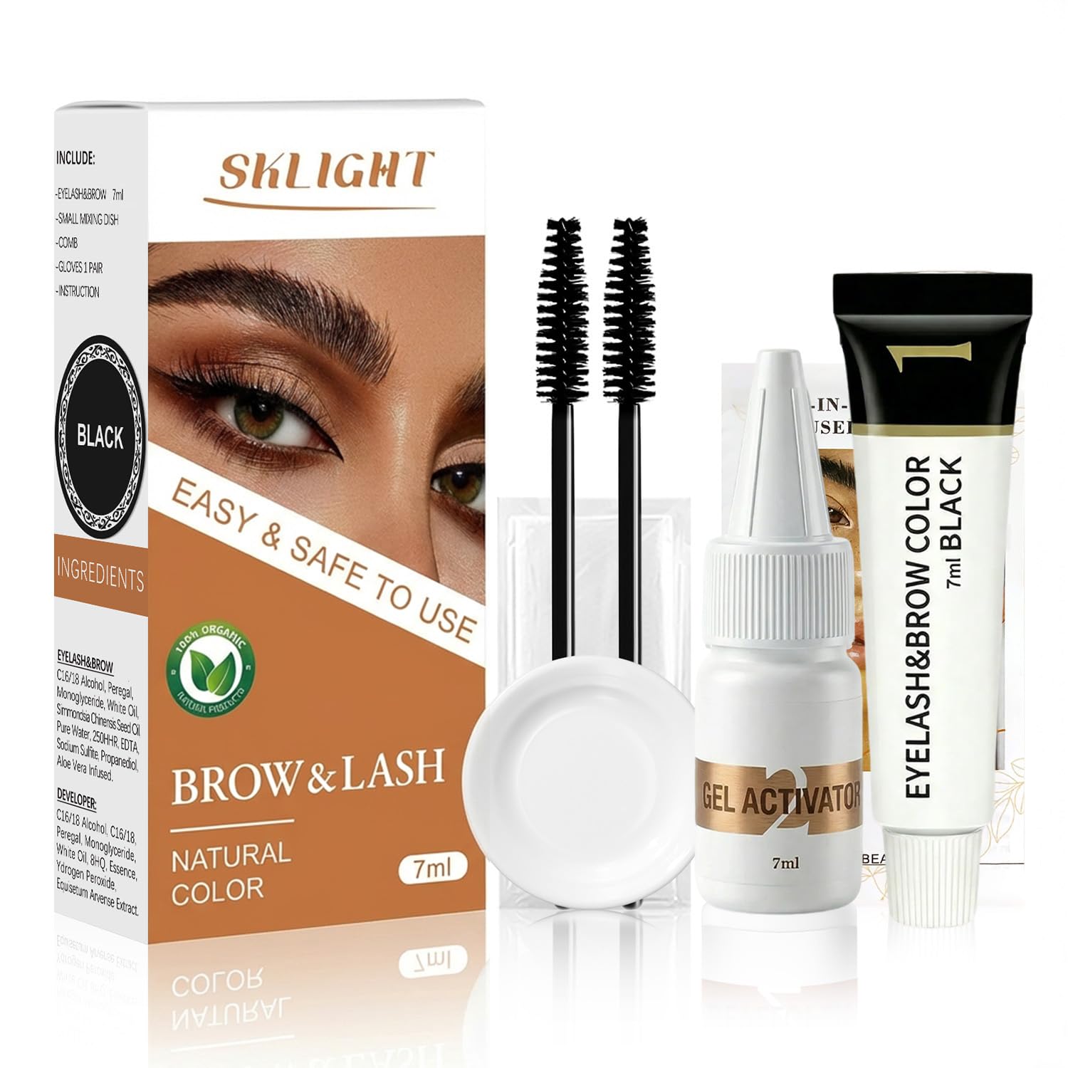Lash Color Kit, Professional Eyelash & Eyebrow Color Kit Lasting for 2 Weeks, Instant Eyelash Color with Natural Ingredients, Safe & Easy to Use 7ML(Black) BALCK