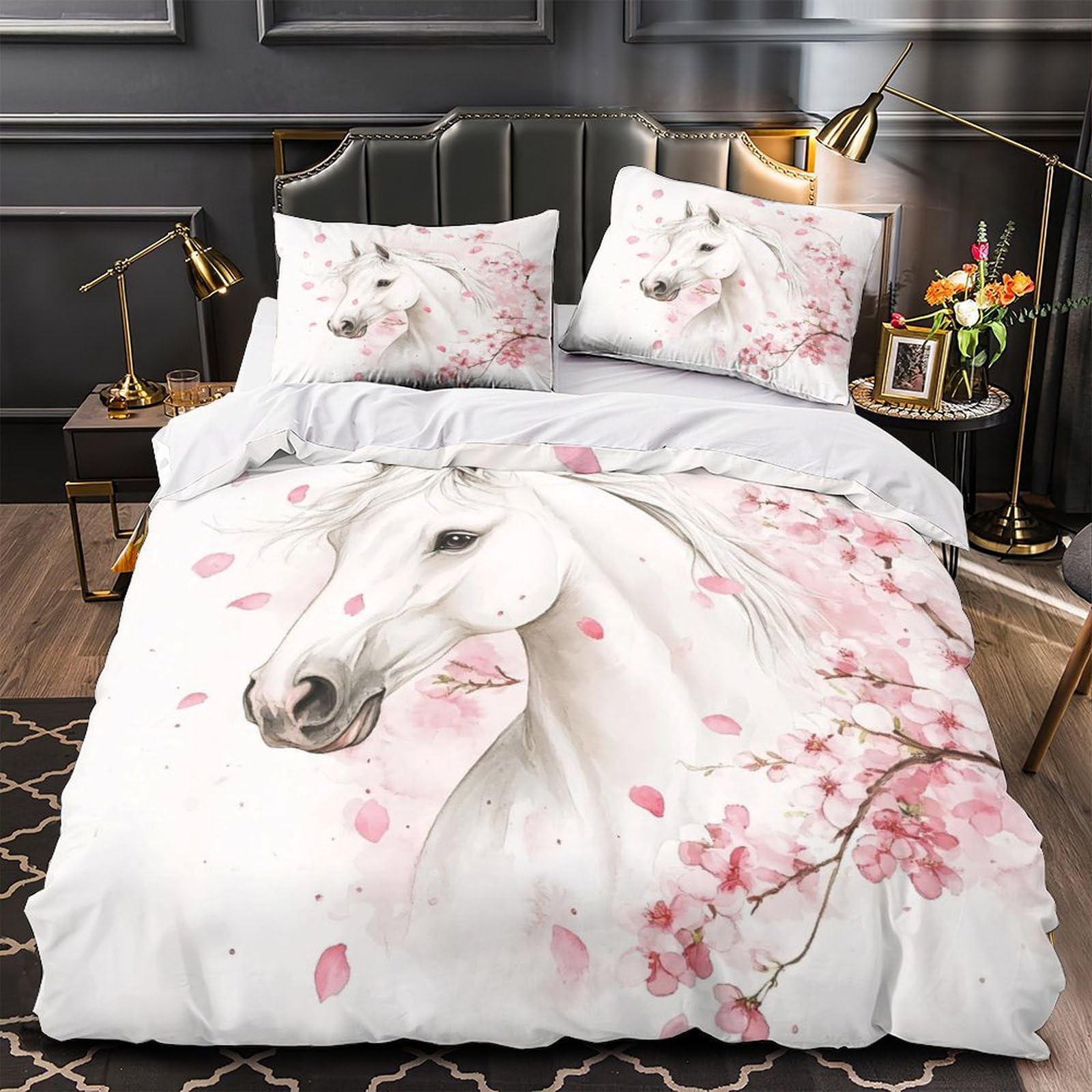 Housse de couette microfibre hypoallergique et résistante fleurs de gardénia