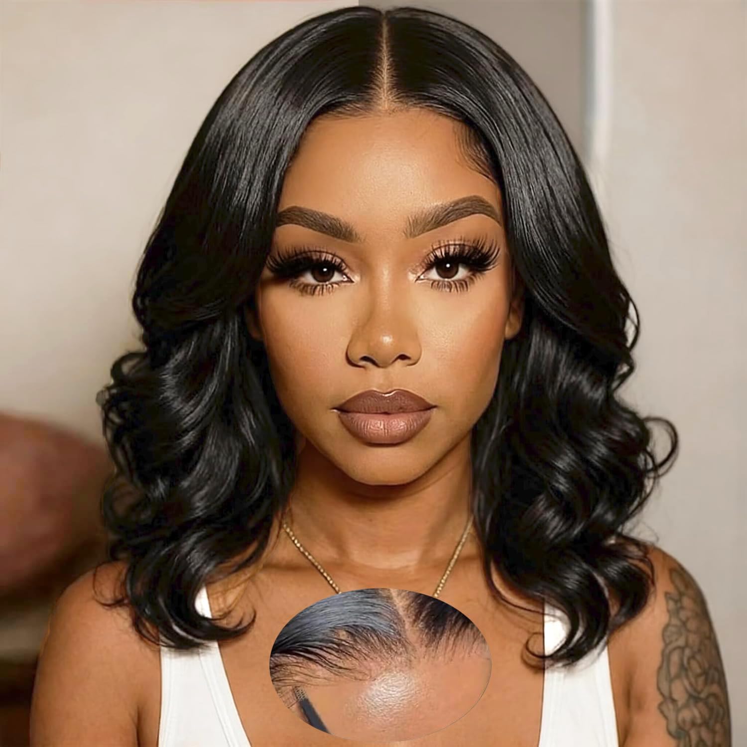 Douyin Wear and Go Glueless Wigs Human Hair Pre Plucked Pre Cut Drawstring Body Wave 2x6 Hd Lace Closure 14 Inch Middle Part Bob Wig Human Hair Short 180 Dentisty Lace Front Wigs for Black Women - Image 7