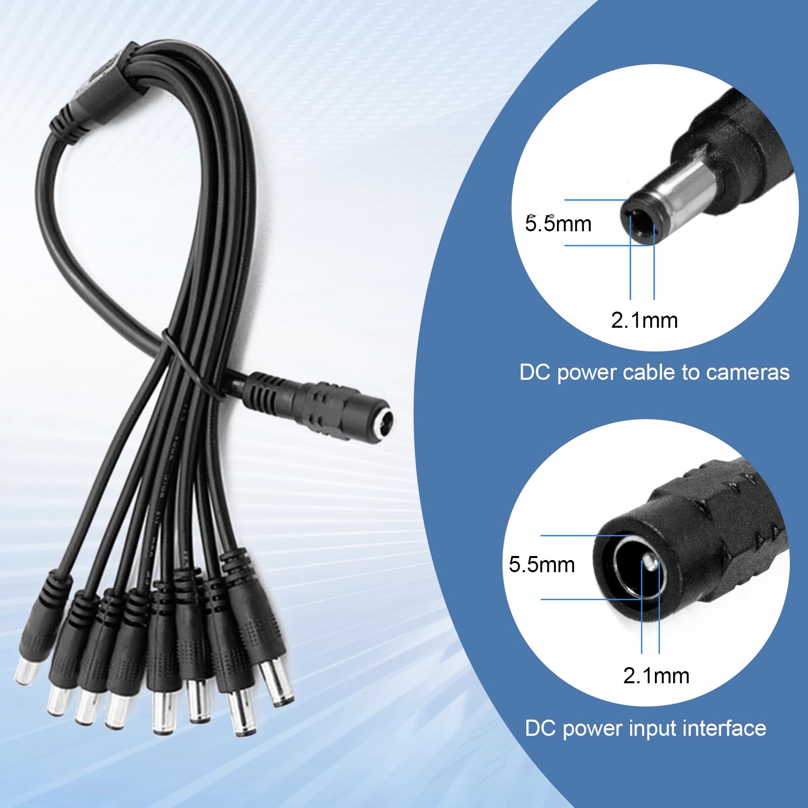 Adattatore di alimentazione per telecamera di sicurezza, 12 V, 5 A, con cavo splitter di alimentazione a 8 vie, convertitore CA/CC 100-240 V per sistema di sorveglianza CCTV DVR - Spina CC da 5,5 x