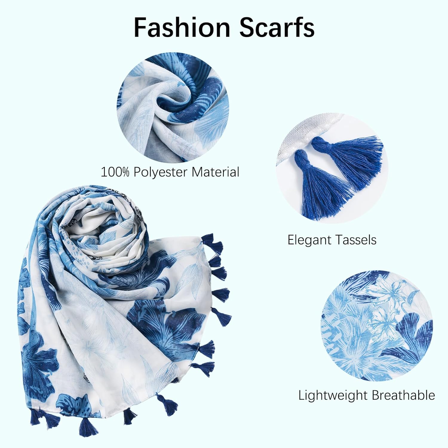Scarf for Women Lightweight Fashion Floral Printed Scarves Boho Fall Winter Fringed Shawl Wraps - Image 4